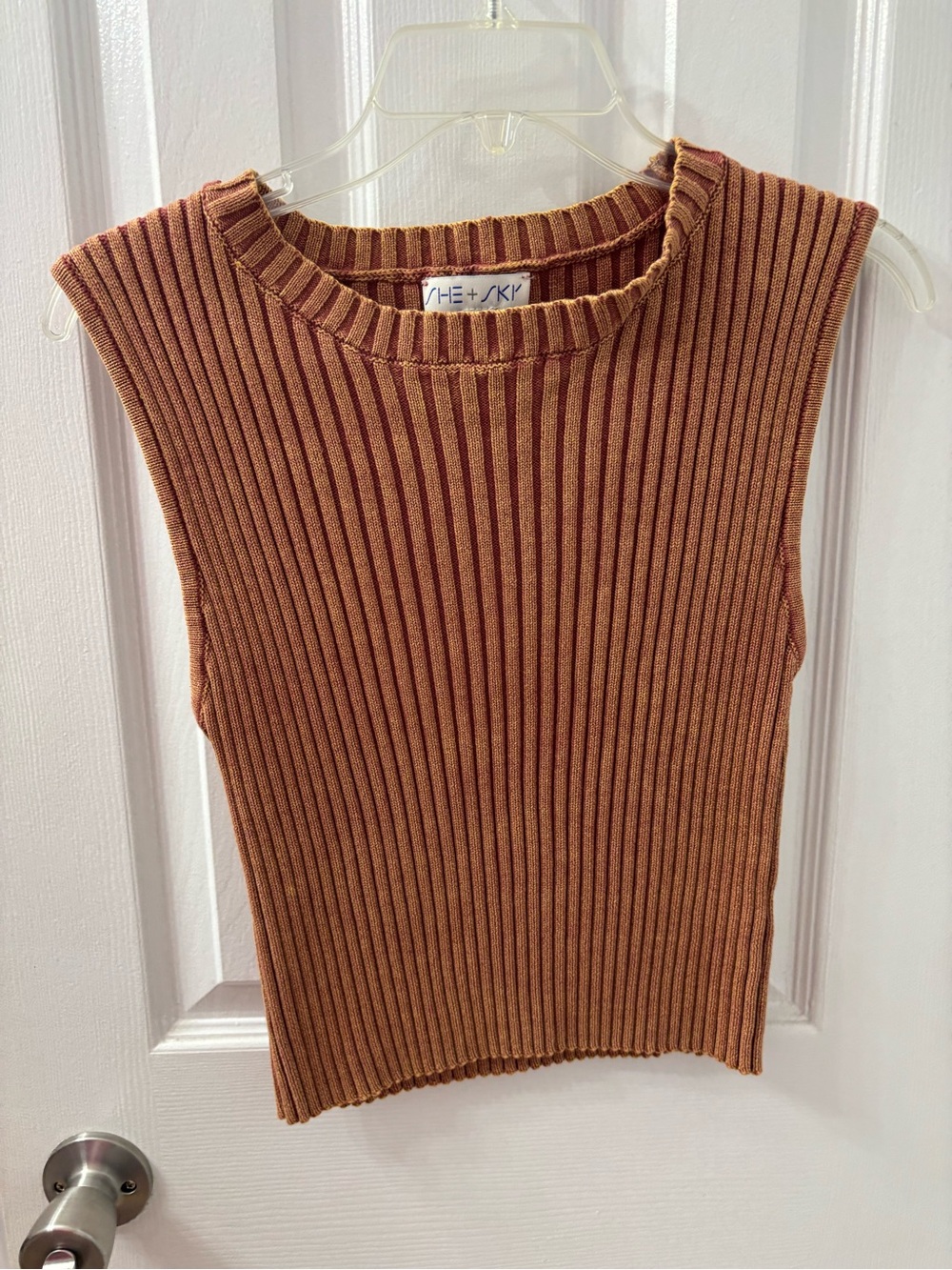 She + Sky Sleeveless Ribbed Tank in Rust Brown